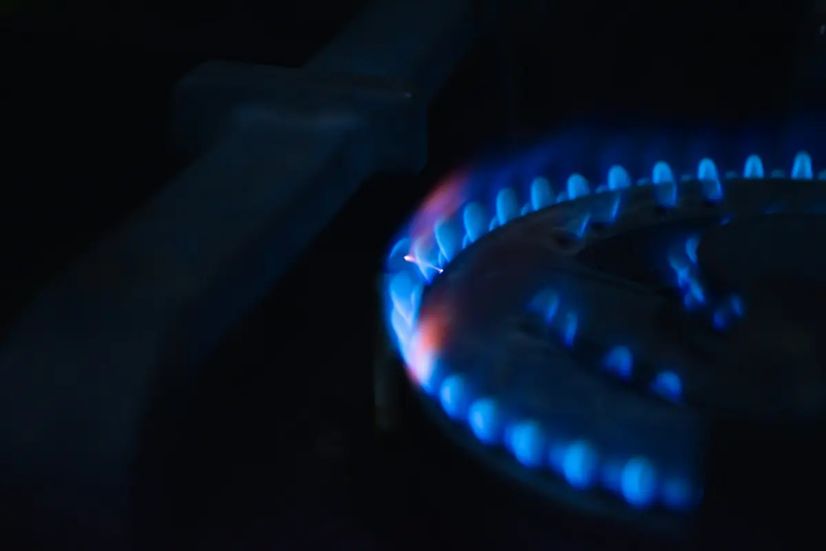 A blue gas flame on a hob