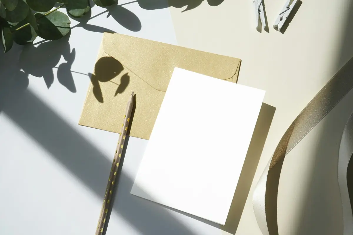 Blank paper and an envelope on a desk