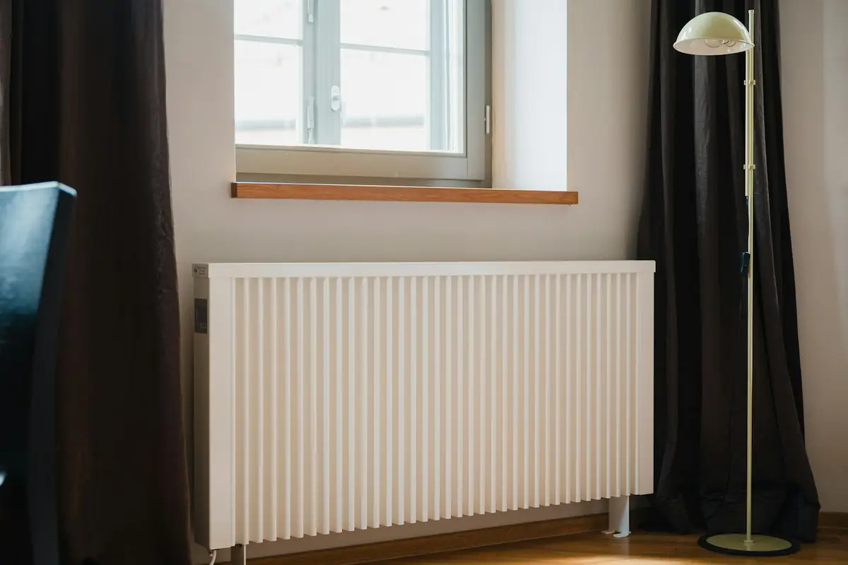 A white radiator in a living room